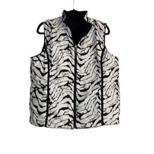 Mountain Lake Reversible Zip Quilted Puffy Vest Black And Zebra Print Size Large